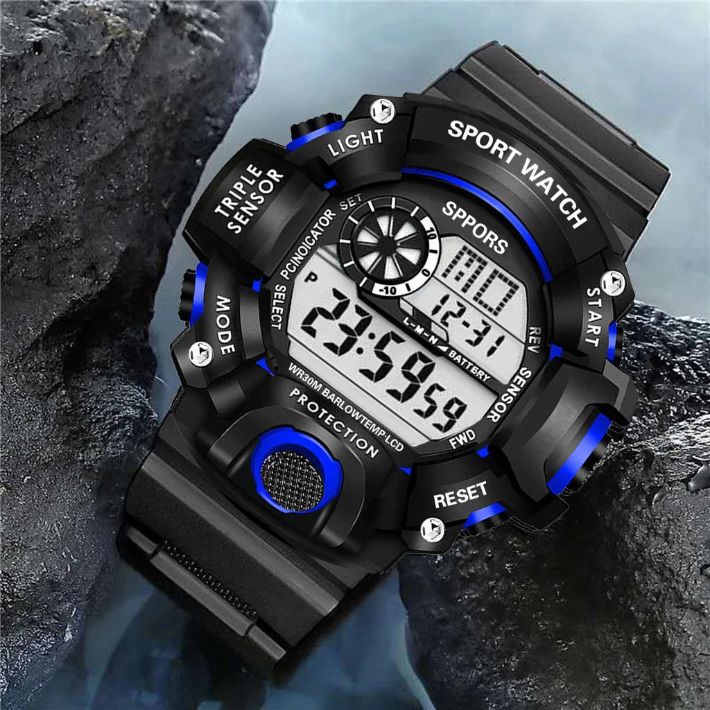 Fashion Men's Watch Sports Electronic Wristwatch Large dial Multifunctional Waterproof Luminous Alarm Kids Male's Military Watch Beauty World Shop