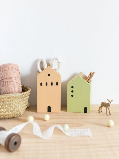 Cartoon House Wooden Pen Holder Pencil container Makeup Brush Stationery storage box Student/ Office Desktop Storage Organiser Beauty World Shop