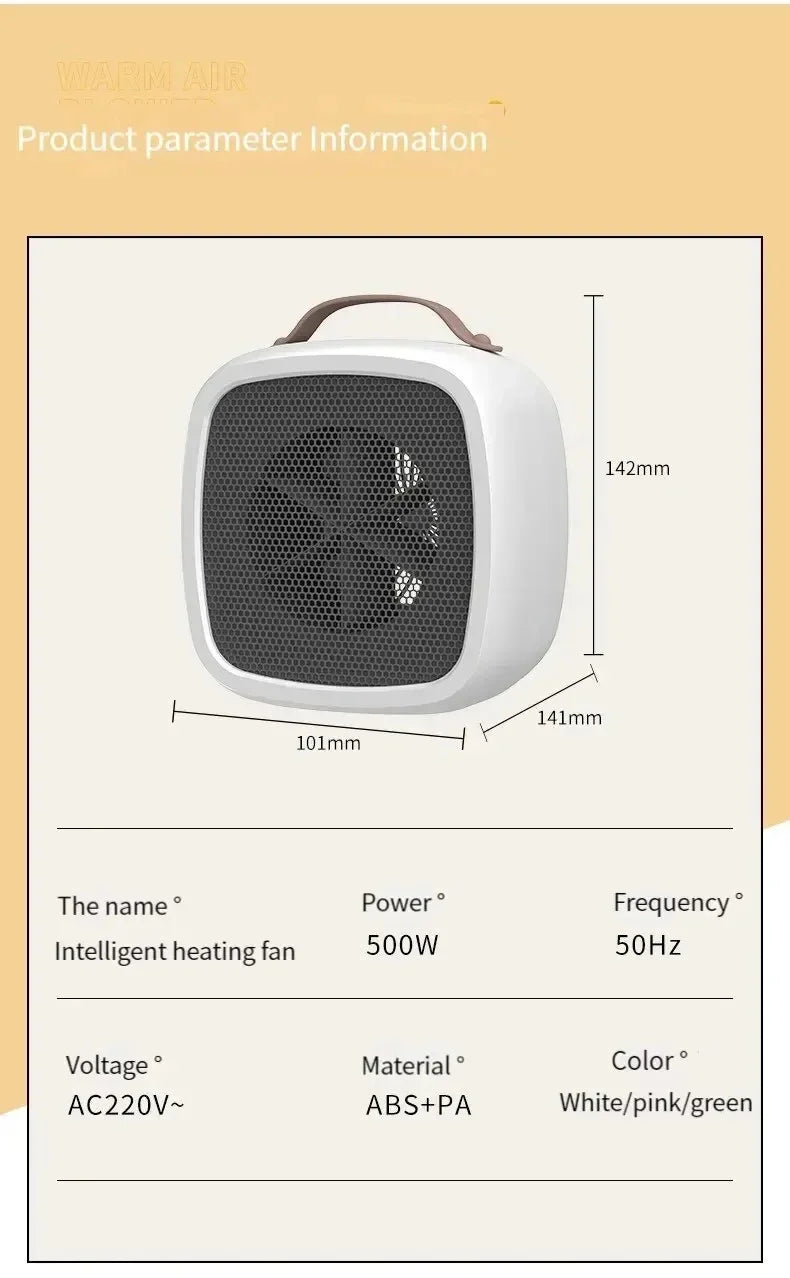 Portable Electric Heater Small Space 500W Fast Heating Lightweight Desktop Warm Air Heater Indoor Office Warmer Fan