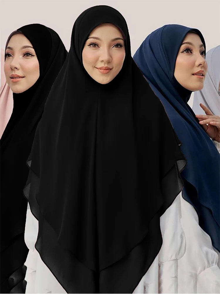 1pc Ready to Wear Instant Hijabs Double layered Chiffon Solid Headscarf Foulard Femme Musulman Shawl Wrap Bandana Beauty World Shop