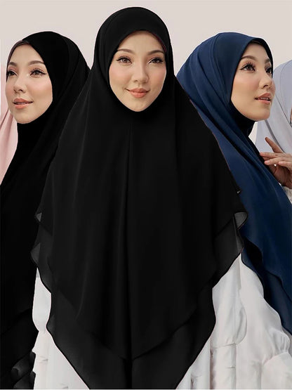 1pc Ready to Wear Instant Hijabs Double layered Chiffon Solid Headscarf Foulard Femme Musulman Shawl Wrap Bandana Beauty World Shop