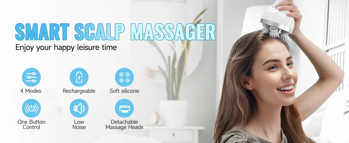 Electric Smart Head Massager Body Massage Neck Deep Tissue Kneading TYPE-C Wireless Waterproof Mini Scalp Massager  Stress Relax Beauty World Shop