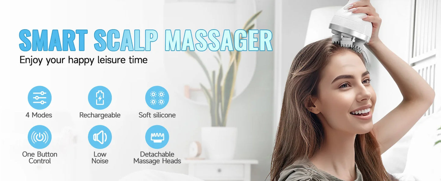 Electric Smart Head Massager Body Massage Neck Deep Tissue Kneading TYPE-C Wireless Waterproof Mini Scalp Massager  Stress Relax Beauty World Shop