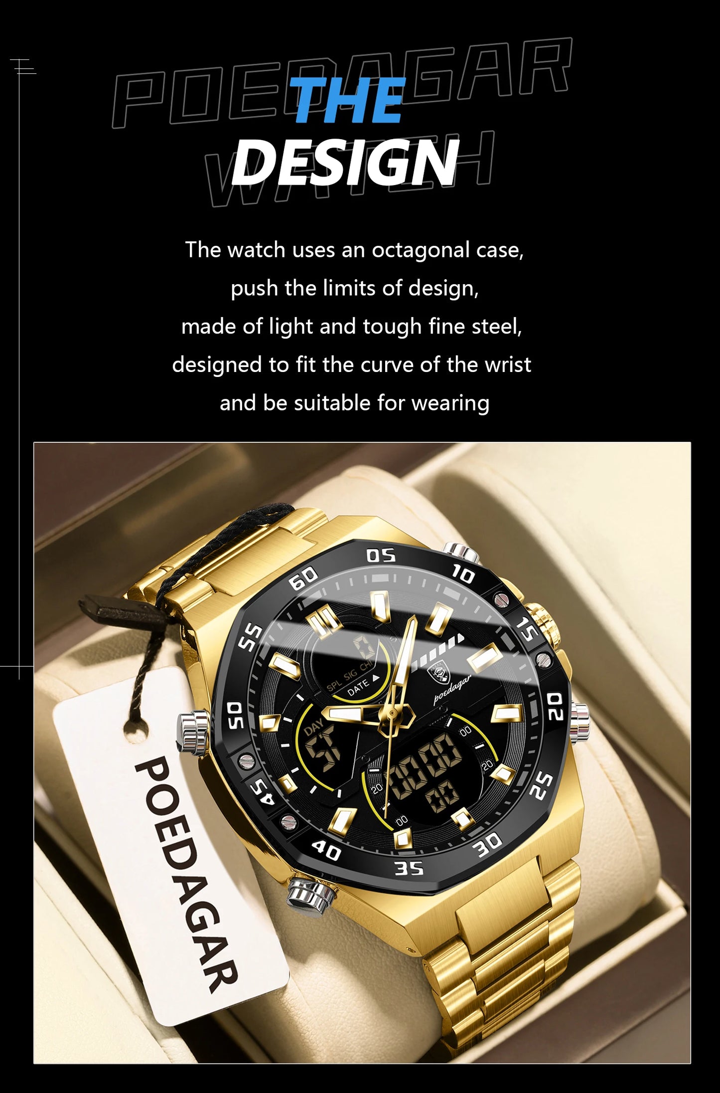 POEDAGAR Top Men Clock LED Luminous Waterproof Week Date Military Man Wristwatch Electronic Stainless Steel Quartz Men's Watches Beauty World Shop