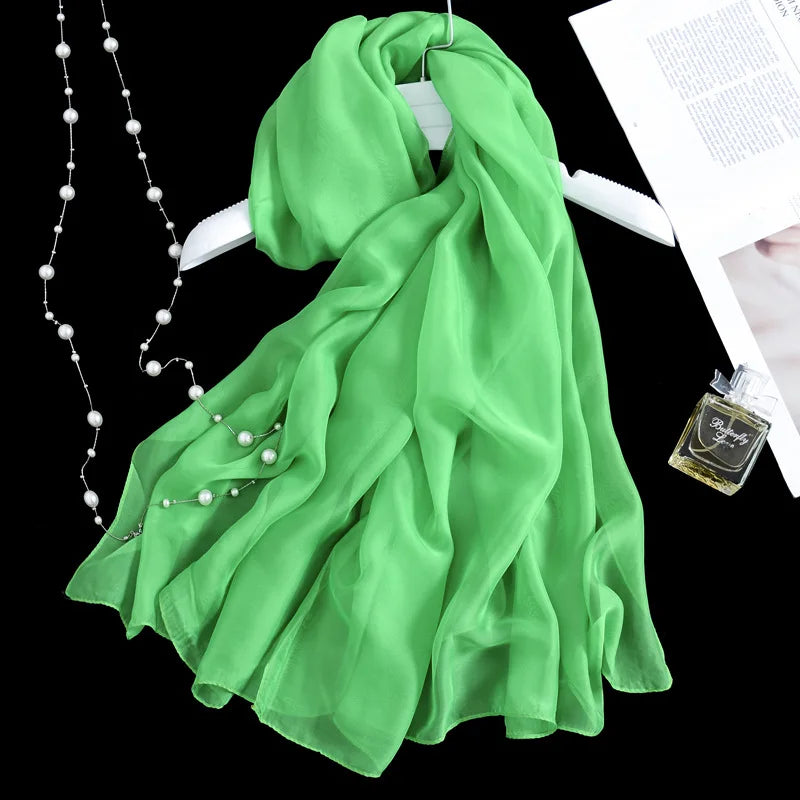 Fashion Four Seasons Women Plain Color Thin Soft Beach Thin Silky Georgette Scarf Shawls Long Wraps Beach Sunscreen Hijab Beauty World Shop