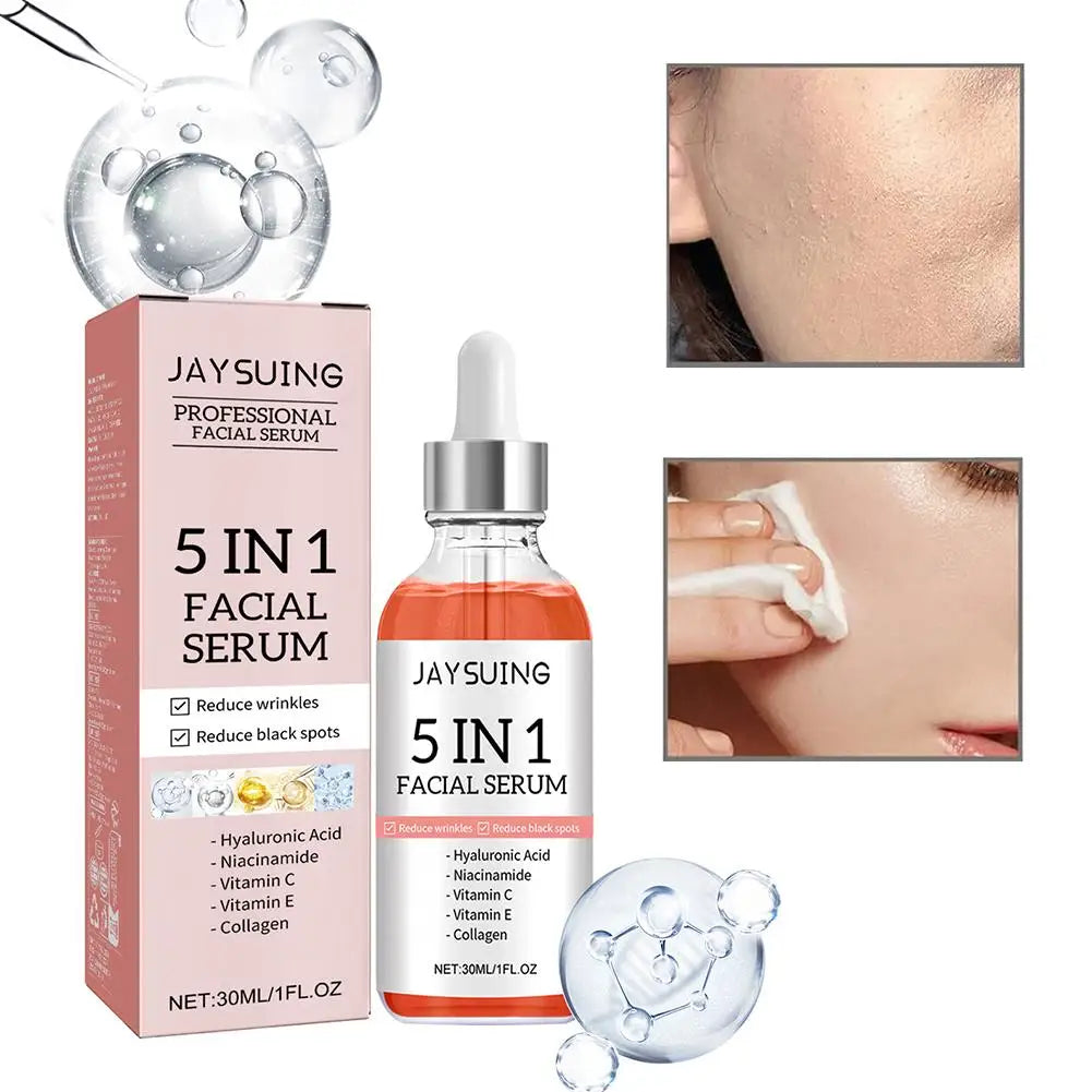 5 In 1 Fade fine lines Firming Face Serum Moisturizing brightning Vitamin C Hyaluronic Acid Facial Serum Shrink Pores Skin Care Beauty World Shop