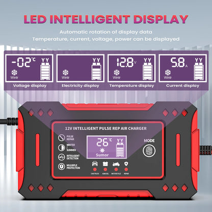 6A 12V Intelligent Car Battery Charger Car and Motorcycle Battery Charging Unit Lead-Acid Battery Repair LCD Display Beauty World Shop