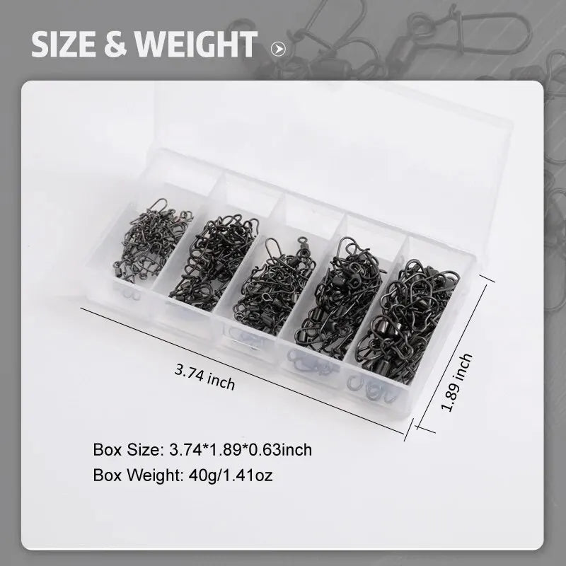 50pc/box Stainless Steel Fishing Connector Pin 4# 6# 8#10#12# Bearing Rolling Swivel with Snap Fishhook Lure Accessories Beauty World Shop