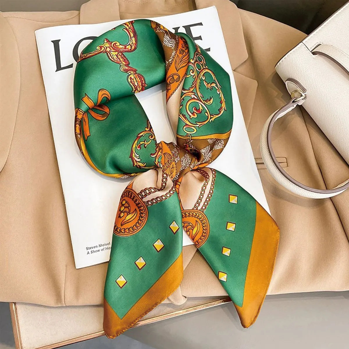 70x70cm Fashionable Korean Style Silk Square Scarf Satin Print Hairband Necktie Hair Accessory Headscarf Versatile Wrap Scarf Beauty World Shop