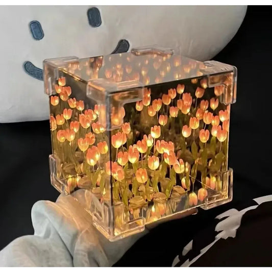 Creative Diy Tulip Flower Sea Cube Three-Dimensional Small Night Lamp Material Package for Girlfriend Couple Girlfriends Beauty World Shop