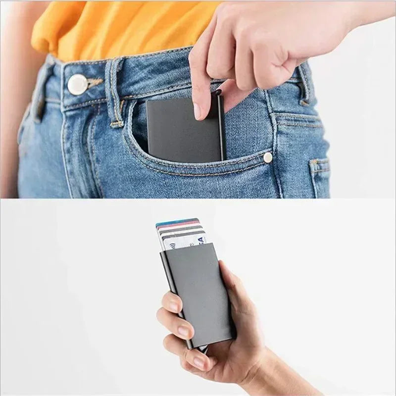 Small and Practical Pop Up Minimalist Smart Wallet Thin Slim RFID Credit Card Holder for Men Women Metal Purse Mini Wallets Beauty World Shop