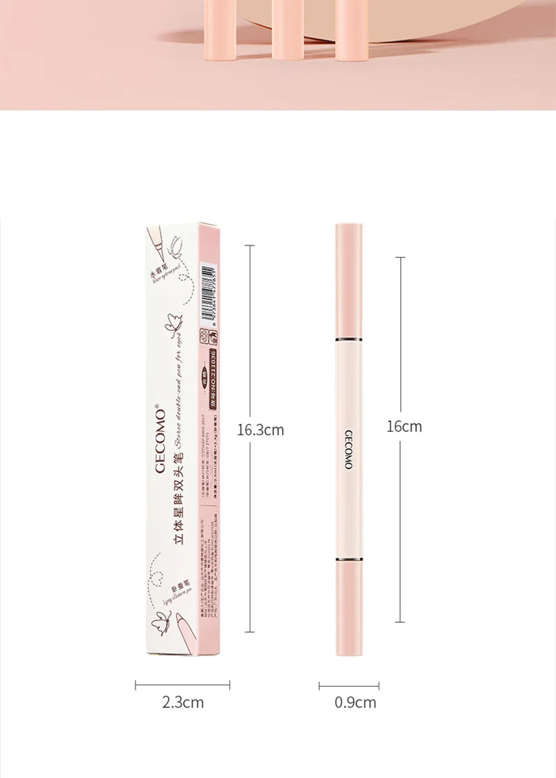 GECOMO 3D star eye double head silkworm pen, keep makeup lasting, waterproof and not easy to stain, brighten Beauty Trend Shop