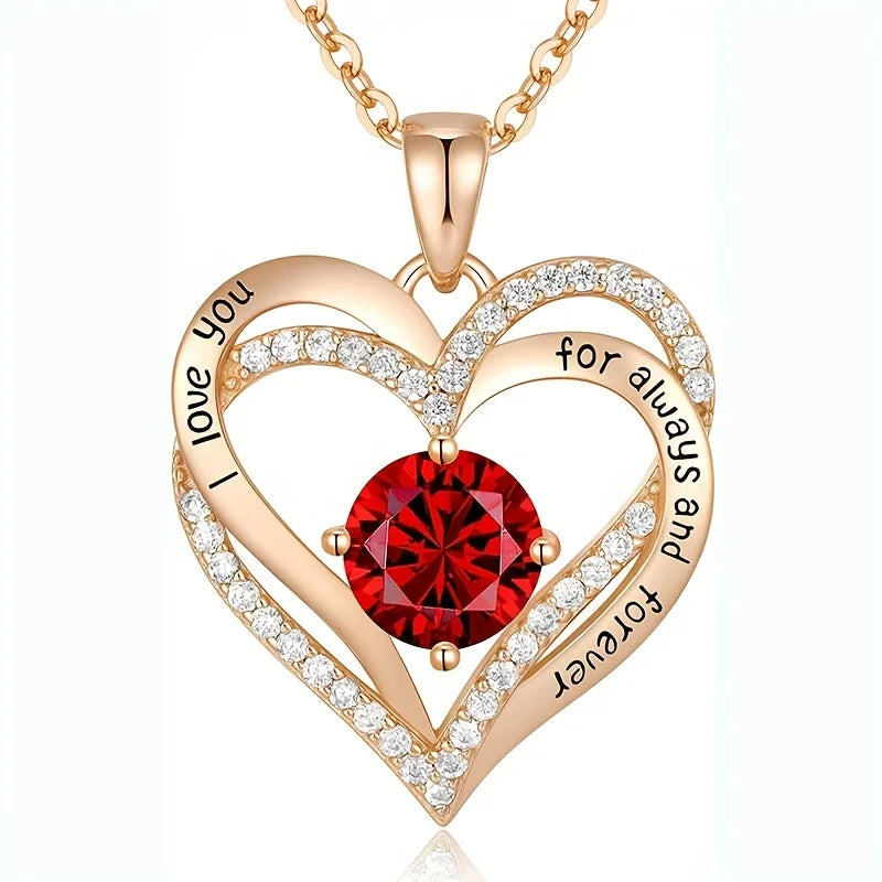 Luxury Red Zircon Pendant Necklaces With Rose Flower Gift Box For Girlfriend Women I Love You Gifts 2024 Trendy Wedding Jewelry Beauty World Shop