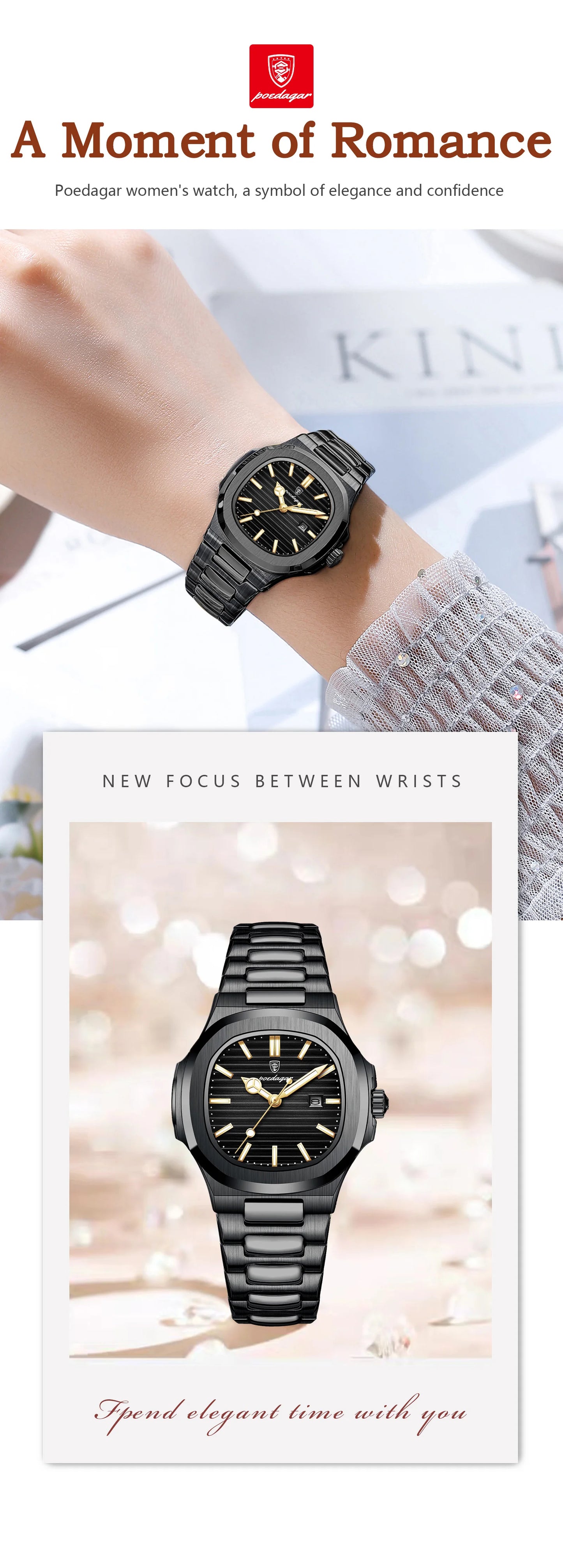 POEDAGAR Trendy Women’s Wristwatch Stainless Steel Date Quartz Ladies Watch Waterproof Luminous Original Watches For Woman Reloj Beauty World Shop