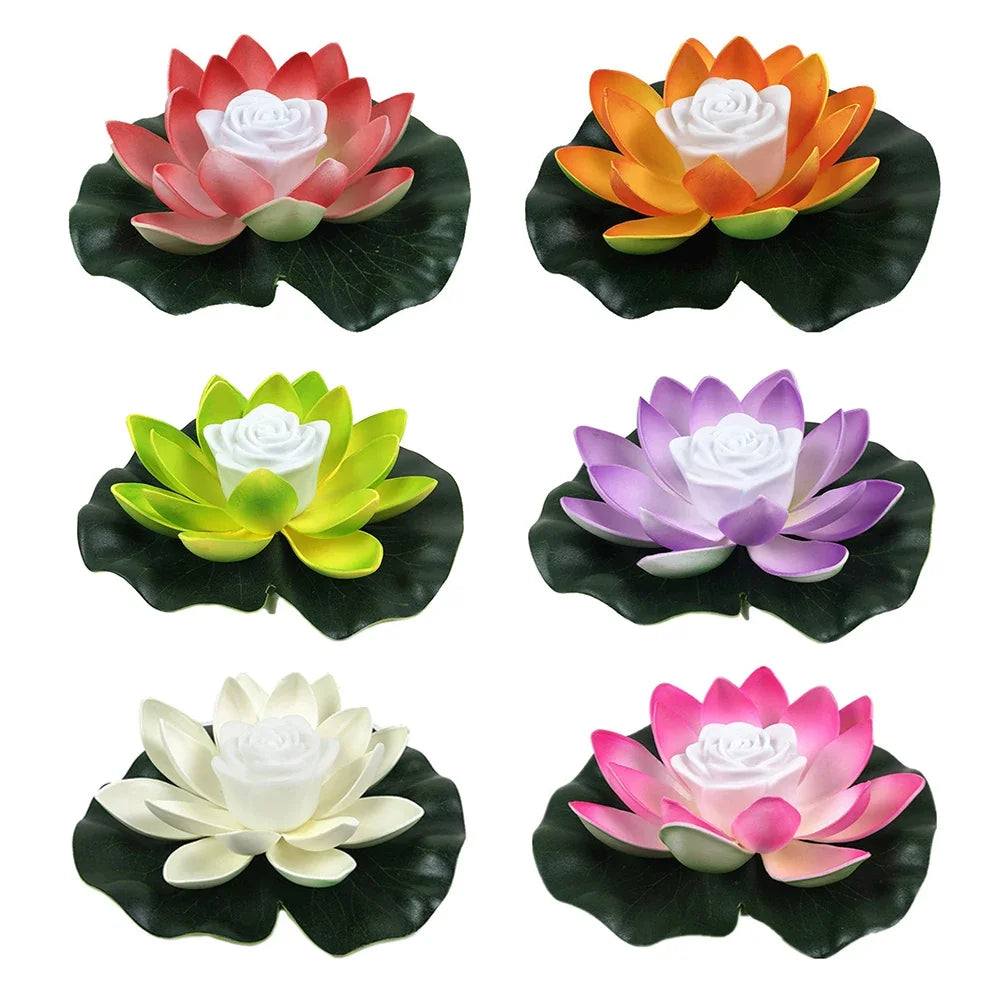 LED Waterproof Floating Lotus Light Battery Operated Artificial Lily Flower Night Lamp Pond Pool Garden Fish Tank Water Decor Beauty World Shop