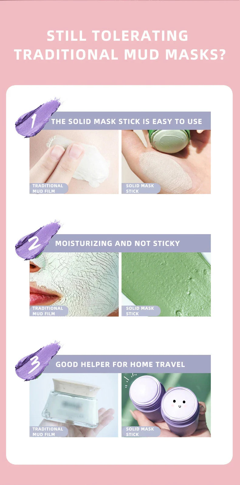 Solid facial mask Stick Green Tea Honey Peach Cleaning Pore Moisturizing Long Charcoal Eggplant Mud Film Beauty Trend Shop