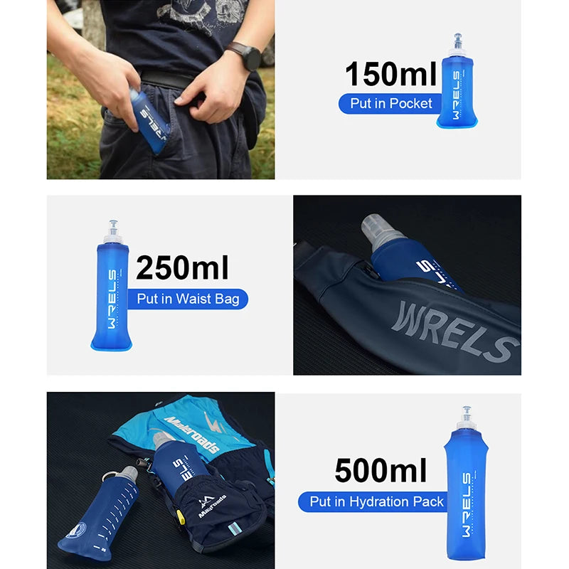WRELS Folding Water Bottle TPU BPA-Free Collapsible Soft Flask Outdoor Sport Hiking Camping Running Portable Soft Water Bottle Beauty World Shop