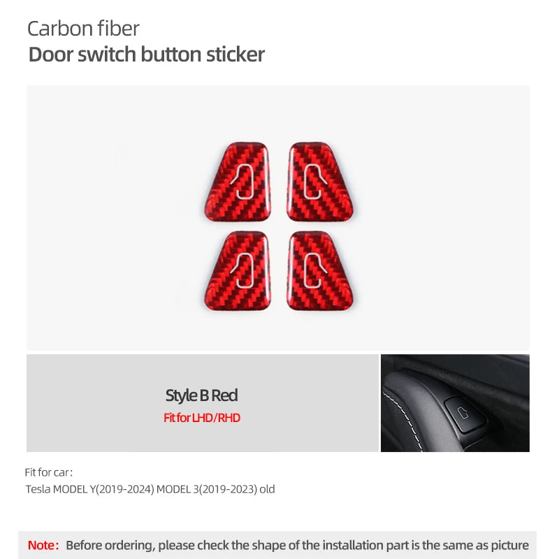 For Tesla Model Y 2019-2025 Juniper Model 3 Highland 2024 Carbon Fiber Car Interior Door Switch Button Trim Stickers Accessories Beauty World Shop