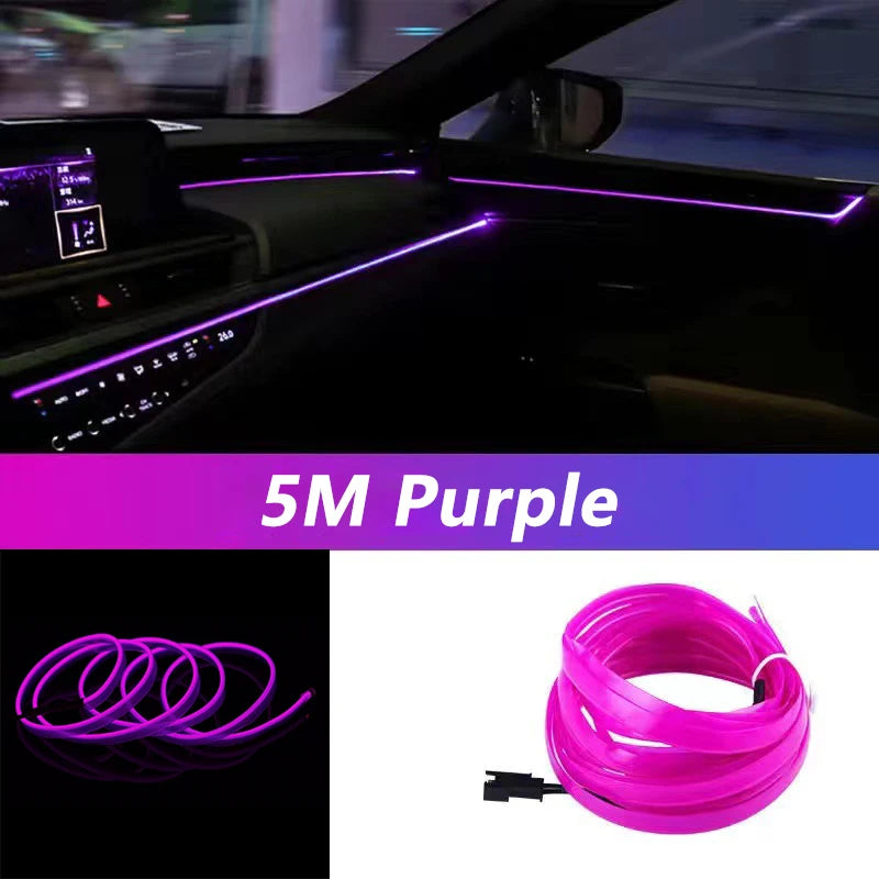 5M Car Interior Led Strip Light Neon EL Wiring Decorative Lamp For Auto DIY Flexible Ambient Light USB Party Atmosphere Diode Beauty World Shop
