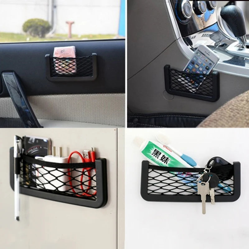 Adhesive Car Storage Bag Nets Auto Seat Organizer Door Side Net Pocket Phone Holder 15-20cm Resilient Car Styling Storage Nets Beauty World Shop