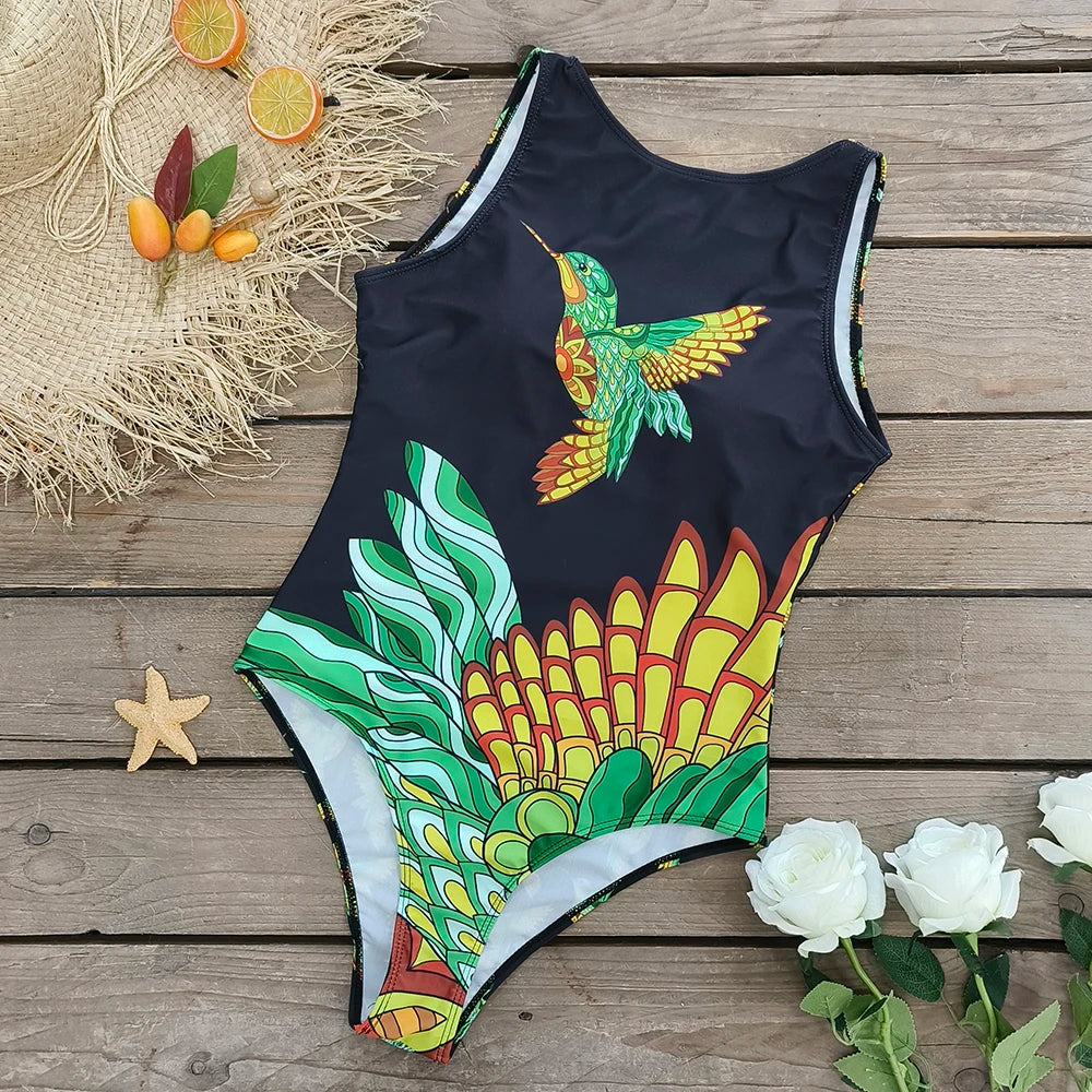 2026 New Printed One-piece Swimsuit Classic Printed Lace Up Swimsuit Women's Push Up Flower One-piece Suit Beach Wear For Female Beauty World Shop