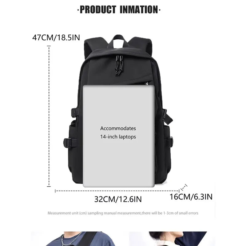 One 15 Inch Polyester Waterproof Solid Color Simple Men's Backpack Fashion Couple Student Computer Backpack Beauty World Shop