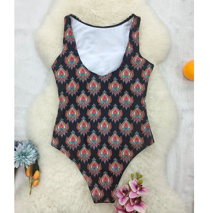 2026 New Printed One-piece Swimsuit Classic Printed Lace Up Swimsuit Women's Push Up Flower One-piece Suit Beach Wear For Female Beauty World Shop