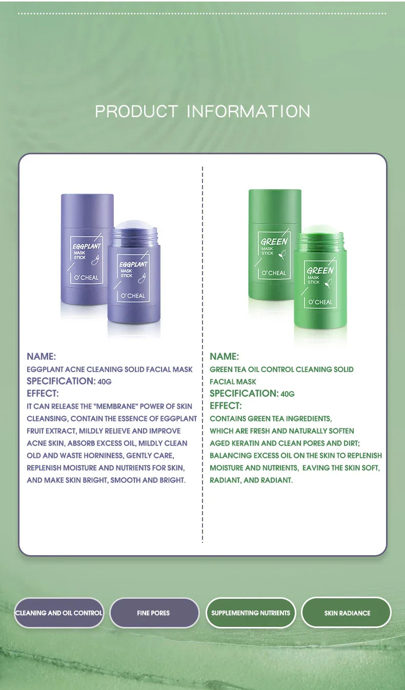 Solid facial mask Stick Green Tea Honey Peach Cleaning Pore Moisturizing Long Charcoal Eggplant Mud Film Beauty Trend Shop