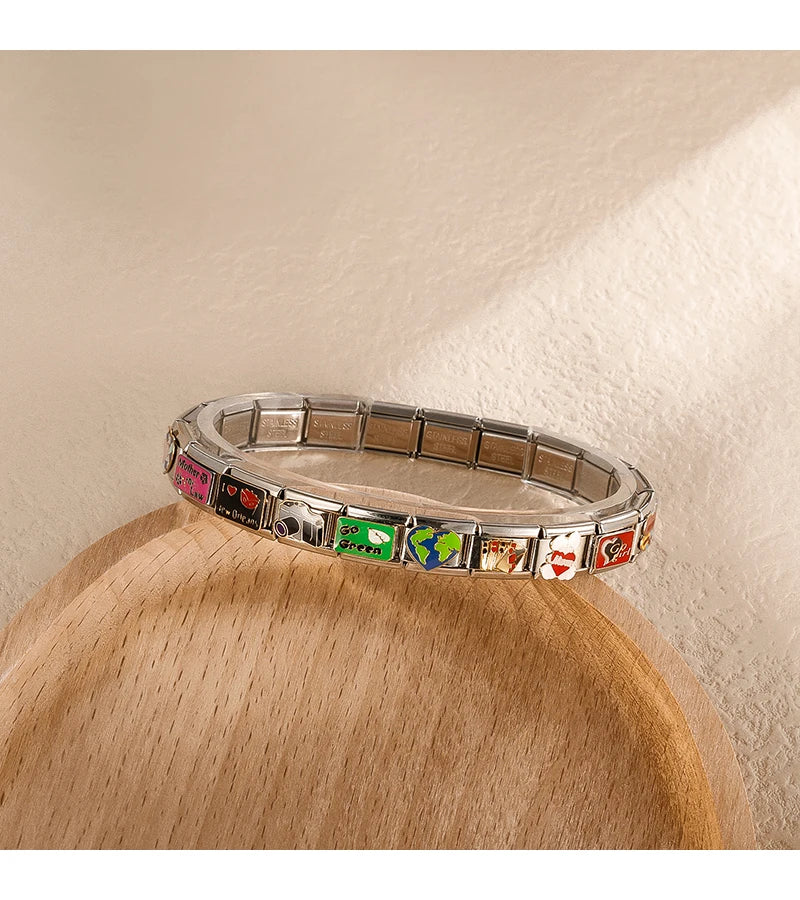 Hapiship 2024 New Fashions Colors Romantic Heart Poker Charm Links Fit 9mm Bracelet Stainless Steel Making DIY Jewelry DJ736-B Beauty World Shop