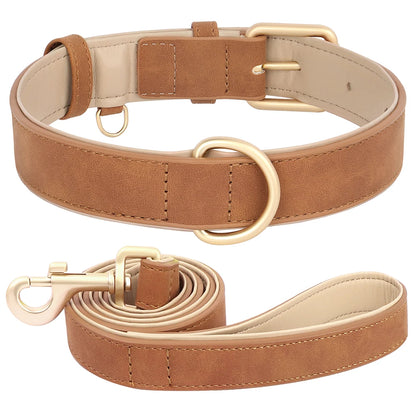 Soft Padded Dog Collar Leash Set PU Leather Pet Dog Collars Necklace With Walking Lead Rope Adjustable For Small Medium Dogs Pug Beauty World Shop
