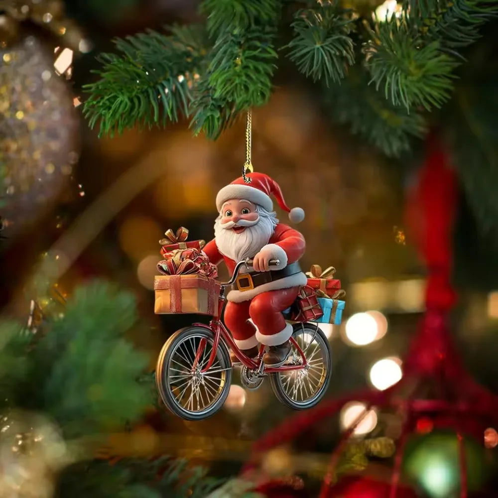 2d Acrylic Winter Decorative Hanging Cartoon Santa Claus Bicycle Gifts Christmas Pendants Christmas Tree Decoration Beauty World Shop