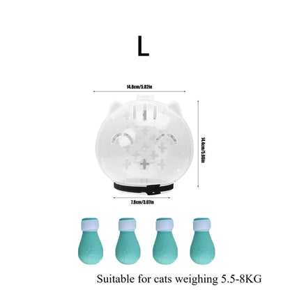 1Set Cat Muzzle Pet Grooming Cover Accessory Cat Anti Bite Anti Licking Space Hood Breathable Helmet with 4 Silicone Paw Shoes Beauty World Shop