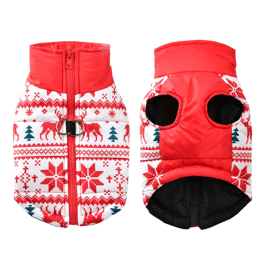 New Year Pet Coat For Christmas Deer Print Dog Jacket With D-ring Waterproof Pets Costume For Small Medium Dogs Bulldog Clothes