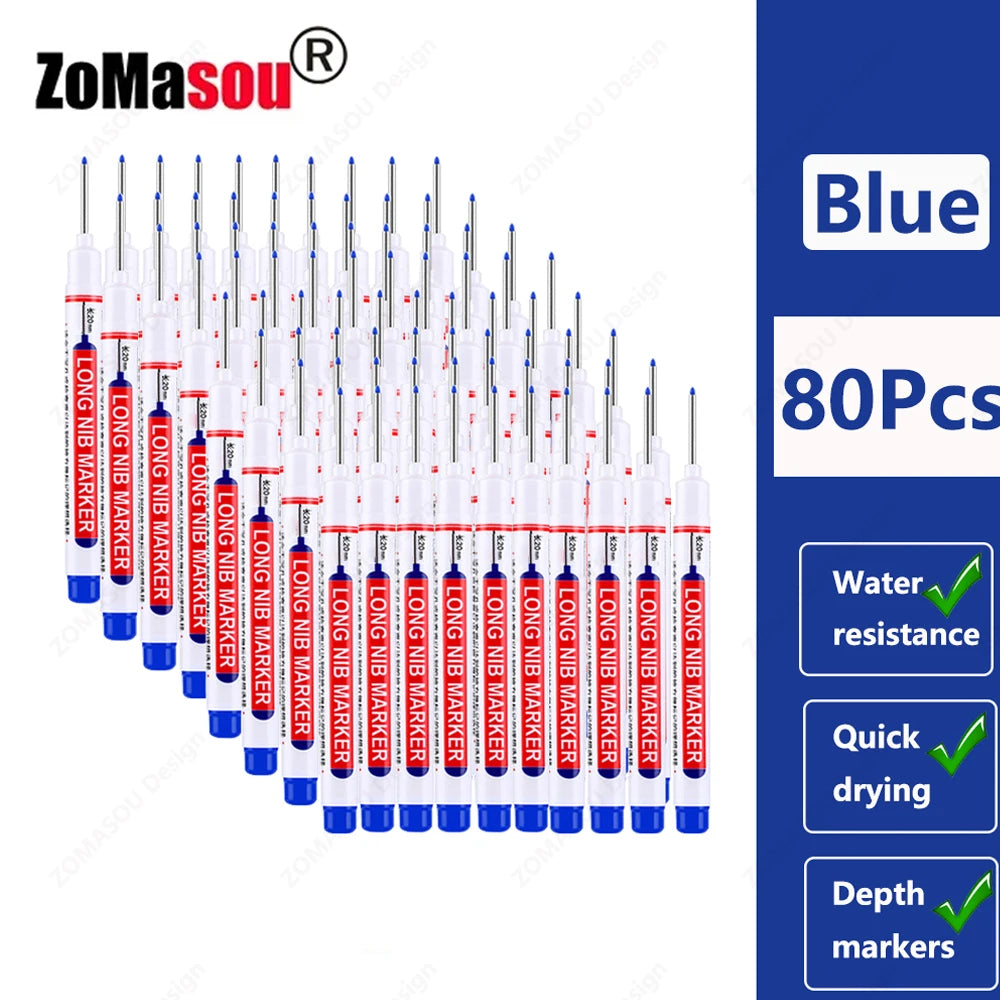 1-100Pcs 2cm Waterproof Long Head Markers Deep Hole Marker Pen for Metal Carpenter Red/Black/Blue/Green Ink Woodworking Tools Beauty World Shop