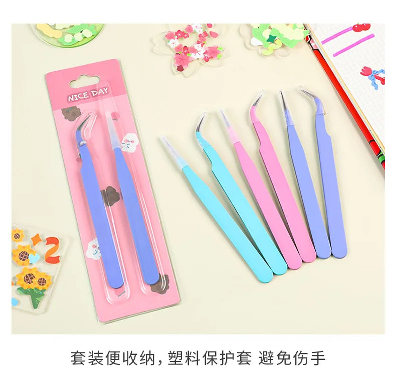 2pcs Tweezers Creative Macaroon Color Clip for DIY Decroative Journal Diary Scrapbook Sticker Tool Back To School Student Supply Beauty World Shop