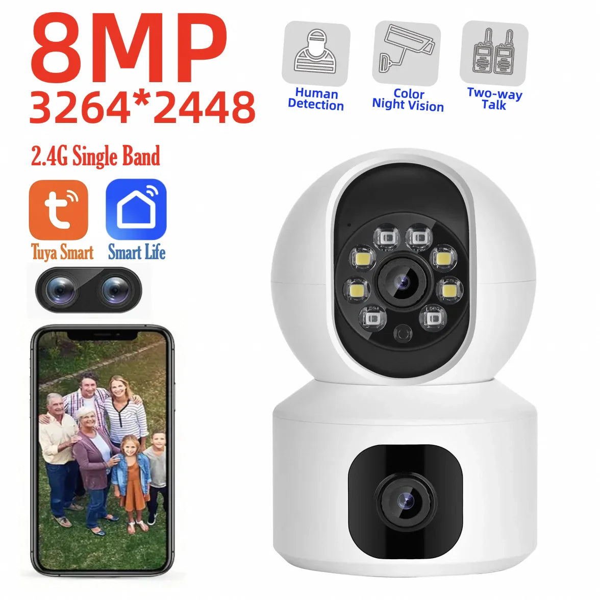 Tuya 8MP WiFi IP Camera Dual Lens Baby Monitor Color Night Vision Human Automatic Tracking Video Smart Home Surveillance Camera Beauty Trend Shop