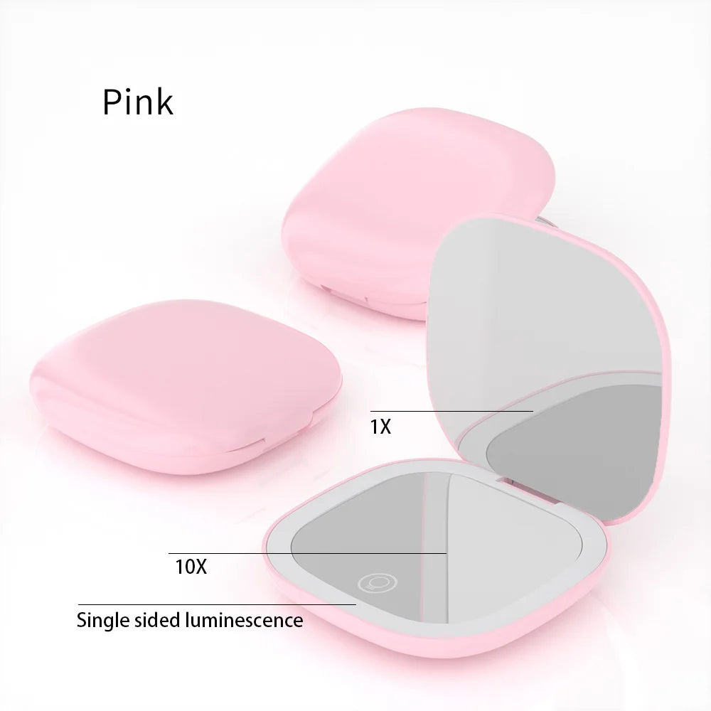 Mini Compact Foldable Pocket Hand Led Makeup Mirror With Led Light 5x/10x Magnification Rechargeable And Small Beauty World Shop