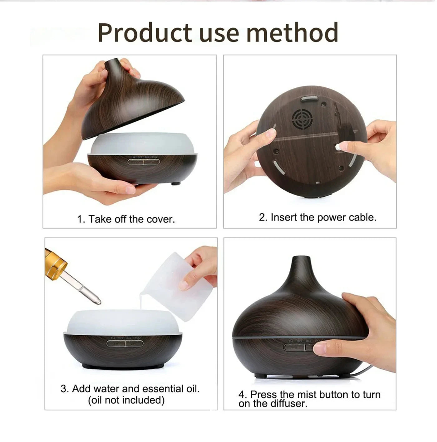 Air Humidifier Aromatherapy Essential Oil Diffuser Wood Grain 500ml Ultrasonic Remote Control 7 Color Lights For Home Bedroom ﻿ Beauty World Shop