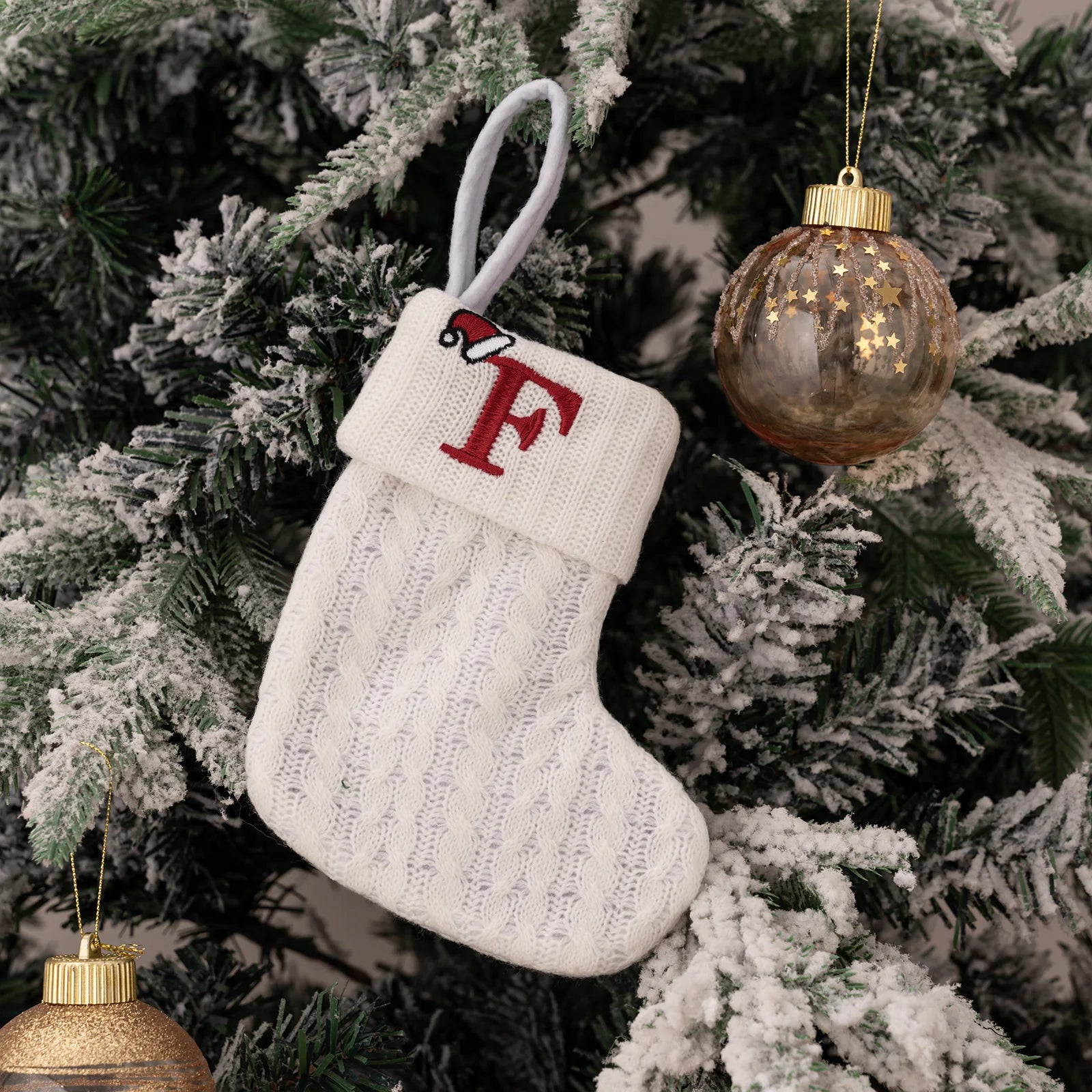1PC A-Z Letter Hanging Christmas Stockings Knitted Socks  Christmas Tree Hanging for Family Party Decoration Beauty World Shop