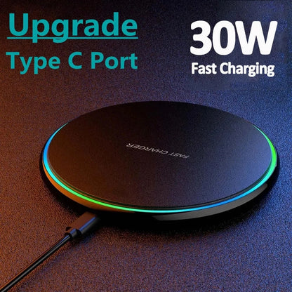 30W Wireless Charger For iPhone 15 14 13 12 X Pro Max Induction Fast Charging Pad Dock Station For Samsung S23 S22 Xiaomi Huawei Beauty World Shop