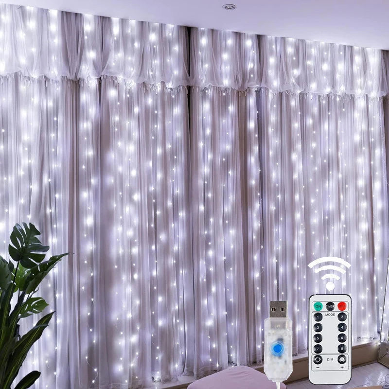 Christmas Lights LED Fairy String Curtain Lights 8 Mode Remote USB Festoon Christmas Decor For Home Holiday New Year Lamp Beauty Fashion