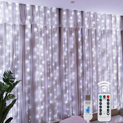 Christmas Lights LED Fairy String Curtain Lights 8 Mode Remote USB Festoon Christmas Decor For Home Holiday New Year Lamp Beauty Fashion