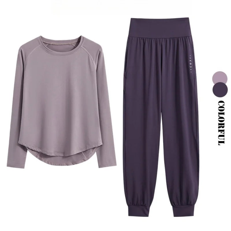 DRUR 2pcs Yoga Set Women Sports Pants Sets 2 Piece Sportswear Outfit Female Long Sleeve Fitness Top High Waist Sweatpants Suits Beauty World Shop