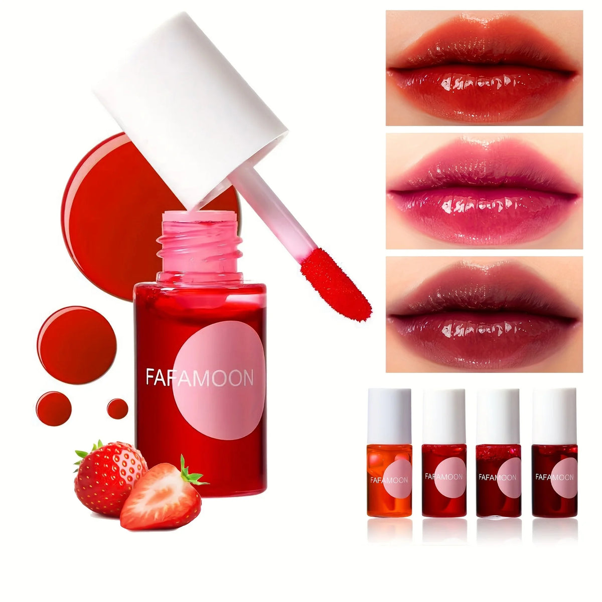 4 Color Fruity Lip Tint Water Gloss Tint, Moisturizing Waterproof Liquid Lipstick, Non-Stick, High Pigment, Long-Lasting Colors Beauty World Shop