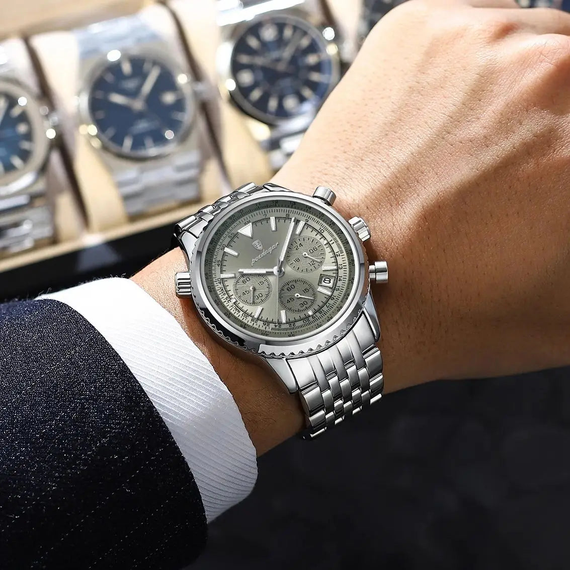 POEDAGAR Luxury Fashion Men Watch Stainless Steel Waterproof Luminous Quartz Male Clock Date Chronograph Military Men's Watches Beauty World Shop
