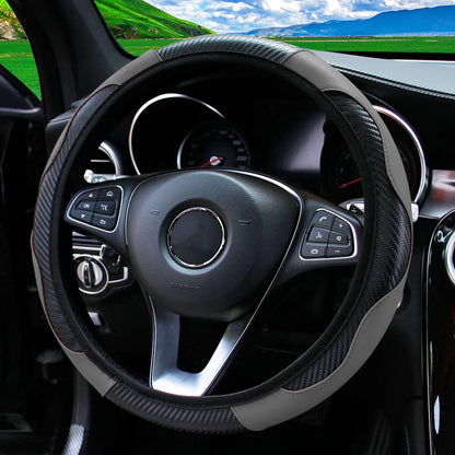 PU Carbon Fiber Leather Car Steering Wheel Cover without Inner Ring Suitable for 14.5-15 Inches of Automotive Supplies Beauty World Shop