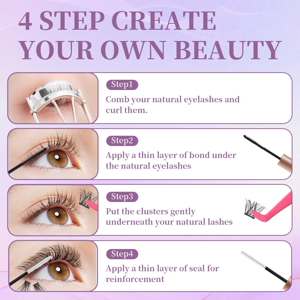ISEEN DIY Eyelash Extension Kit Cluster Mix Eyelashes Full Set Lashes Kit with Lash Bond & Seal and Eyelash Tweezers and Brush Beauty World Shop