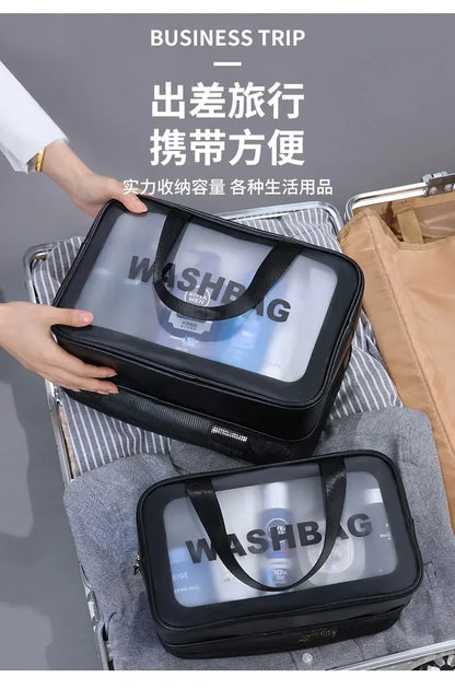 Dry-wet separation double transparent PU makeup bag portable washing bag cosmetic storage bag travel fitness swimming essentials Beauty World Shop