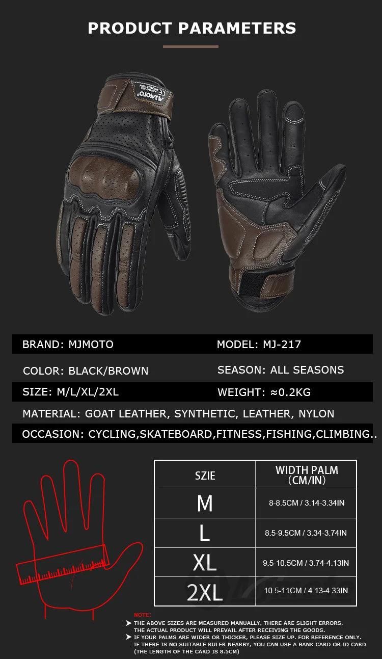 With CE Approved Summer Retro Perforated Leather Motorcycle Gloves Men Women Full Finger Motocross Dirt Biker Glove Guantes Moto Beauty World Shop