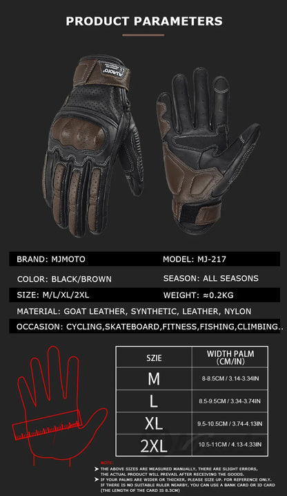 With CE Approved Summer Retro Perforated Leather Motorcycle Gloves Men Women Full Finger Motocross Dirt Biker Glove Guantes Moto Beauty World Shop